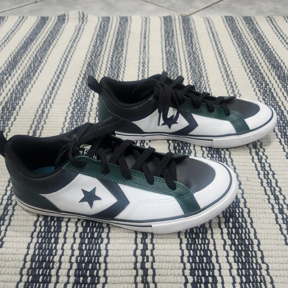 Converse Star Player 76 Kids Shoes White Green Black Leather A09331C Size 6Y